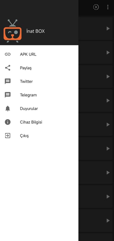 İnat BOX sol menüsü