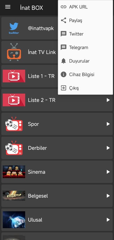 İnat BOX açılır menüsü