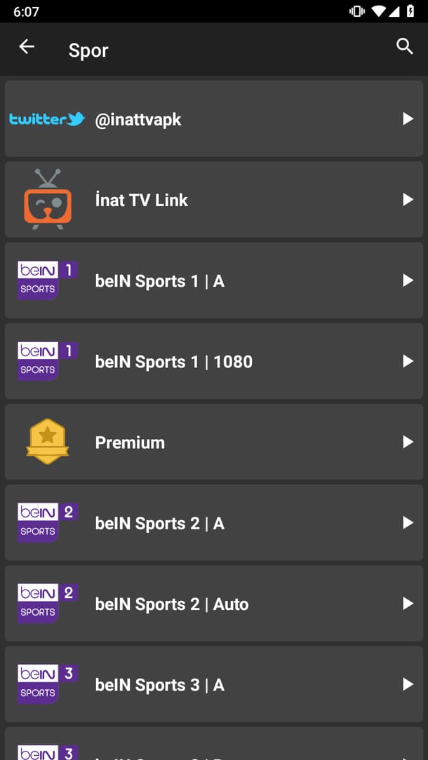 İnat BOX spor listesinin tablet görünümü
